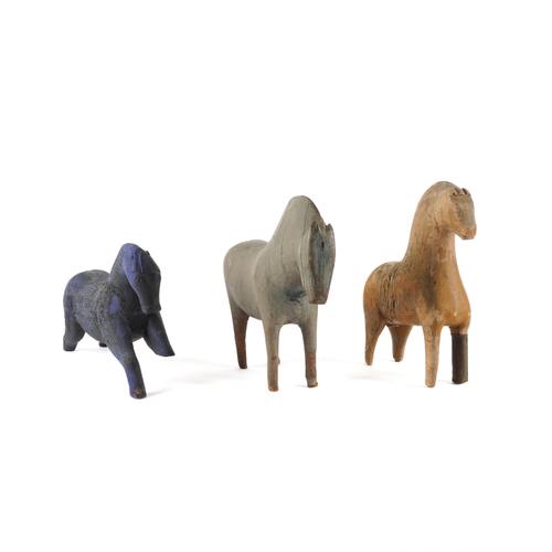 THREE FOLK ART WOODEN HORSES (3)