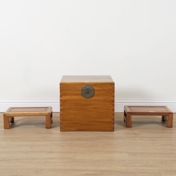 A PAIR OF EARLY 20TH CENTURY CHINESE EXPORT HARDWOOD RECTANGULAR BONSAI STANDS (3)