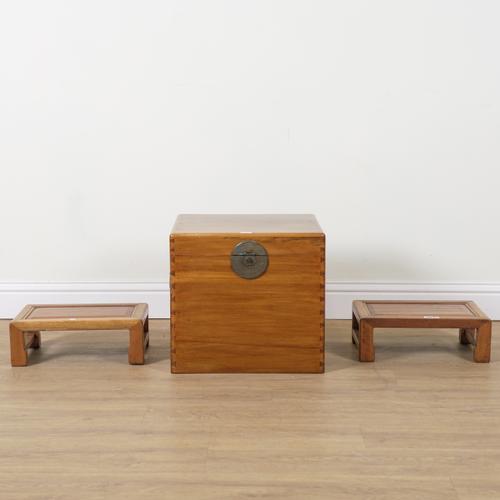A PAIR OF EARLY 20TH CENTURY CHINESE EXPORT HARDWOOD RECTANGULAR BONSAI STANDS (3)