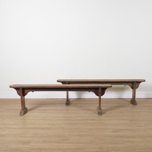 A PAIR OF EARLY 20TH CENTURY FRENCH FRUITWOOD BENCHES (2)