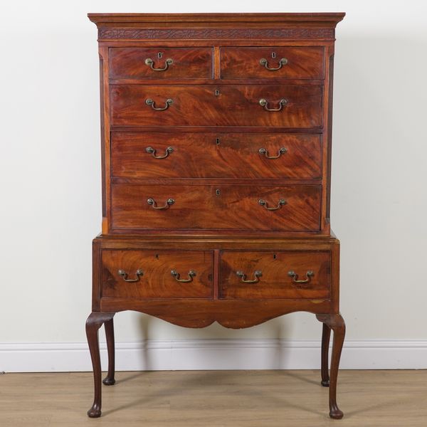 AN 18TH CENTURY AND LATER MAHOGANY CHEST ON STAND