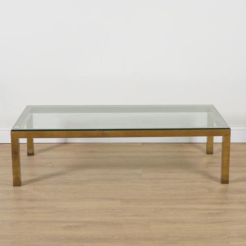 A BRASS AND GLASS RECTANGULAR COFFEE TABLE