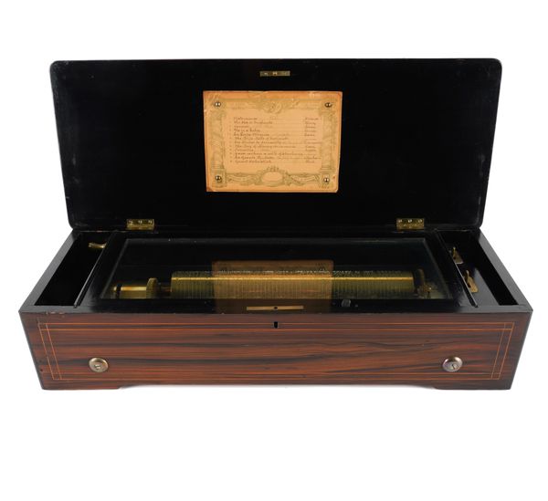 A SWISS CYLINDER MUSIC BOX