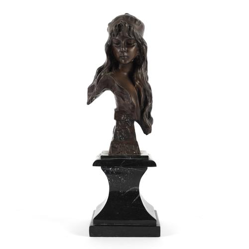AFTER EMMANUEL VILLANIS (FRENCH 1858-1914): A BRONZE FEMALE BUST ENTITLED 'CARMELL'