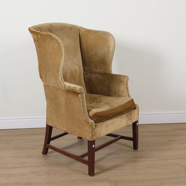 AN 18TH CENTURY MAHOGANY FRAMED WINGBACK ARMCHAIR