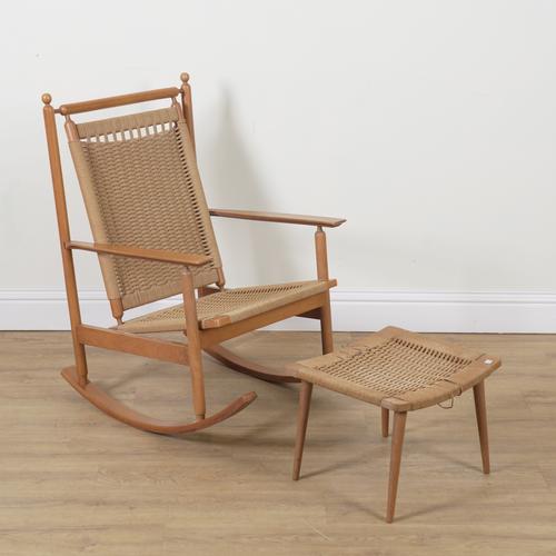 AFM JAPAN; A MID 20TH CENTURY FRUITWOOD OPEN ARM ROCKING CHAIR (2)