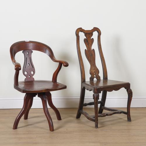 AN EARLY 20TH CENTURY MAHOGANY FRAMED TUB BACK OFFICE SWIVEL CHAIR (2)