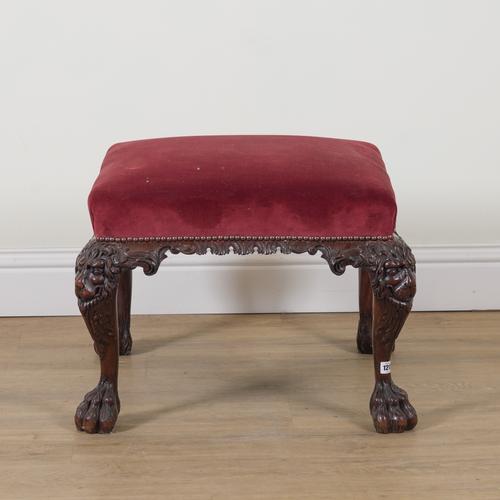A VICTORIAN CARVED MAHOGANY SQUARE FOOTSTOOL