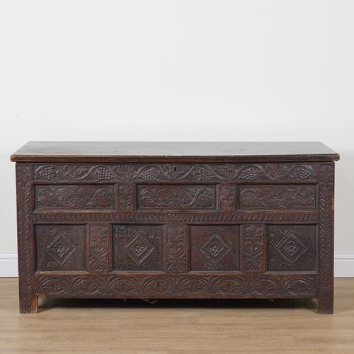 AN 18TH CENTURY AND LATER LARGE OAK COFFER