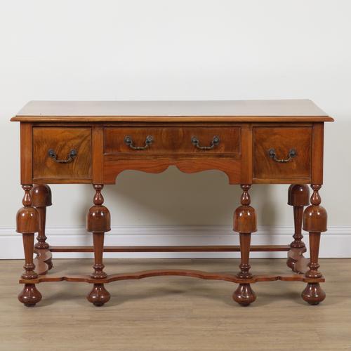 A 17TH CENTURY STYLE WALNUT THREE DRAWER SIDE TABLE