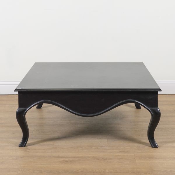 COACH HOUSE; AN EBONISED SQUARE COFFEE TABLE OF LOUIS XV STYLE (2)