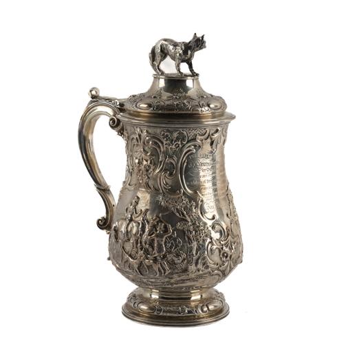 A VICTORIAN SILVER FOX HUNTING INTEREST PRESENTATION TANKARD