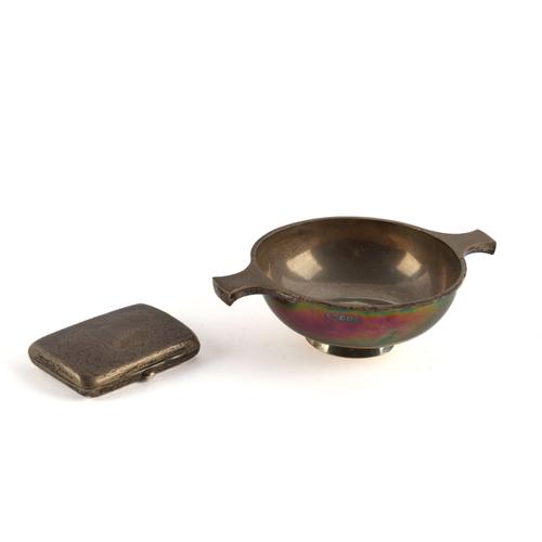 A SILVER TWIN HANDLED BOWL AND A LATE VICTORIAN SILVER CIGARETTE CASE (2)