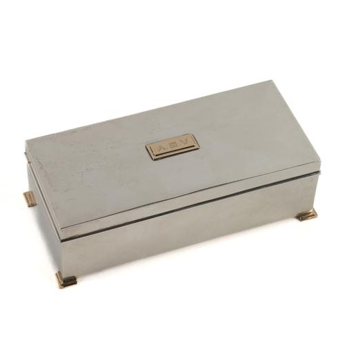 A CARTIER GOLD MOUNTED AND STERLING RECTANGULAR CIGAR BOX