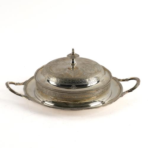 A VICTORIAN SILVER TWIN HANDLED BUTTER DISH AND COVER (3)
