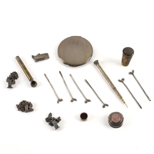 A SET OF SIX SILVER COCKTAIL STICKS AND TEN FURTHER ITEMS (16)