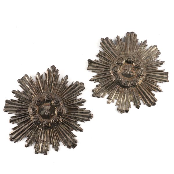 TWO UNMARKED SILVER SUNBURST RAY HALOS (2)