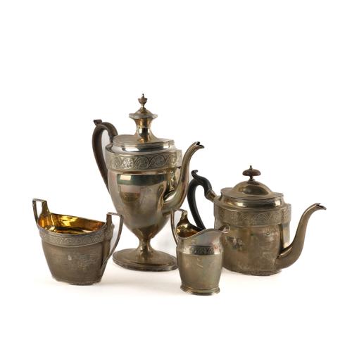 A GEORGE III SILVER COMPOSITE FOUR PIECE TEA SET (4)