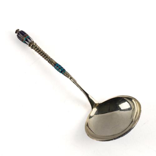 A RUSSIAN CLOISONNE ENAMELLED SHALLOW LADEL