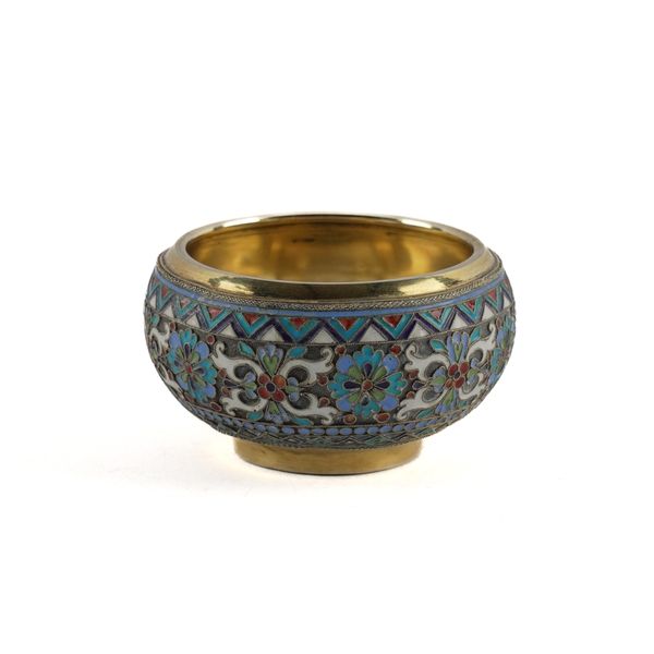 A RUSSIAN CLOISONNE ENAMELLED GILT BOWL