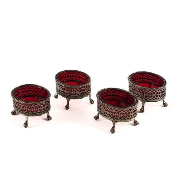 TWO SIMILAR PAIRS OF GEORGE III SILVER OVAL SALTS (8)