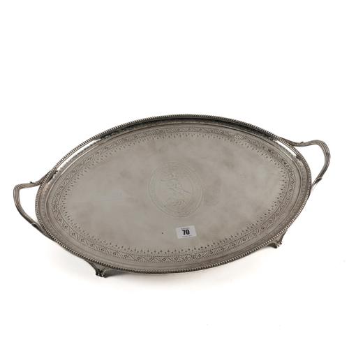 A GEORGE III SILVER TWIN HANDLED TRAY