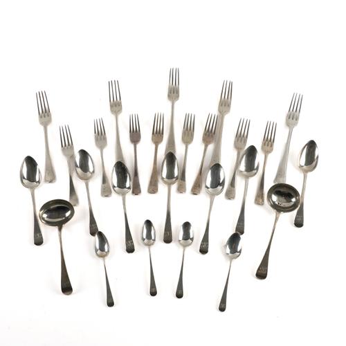 A GROUP OF SILVER OLD ENGLISH PATTERN TABLE FLATWARE (64)