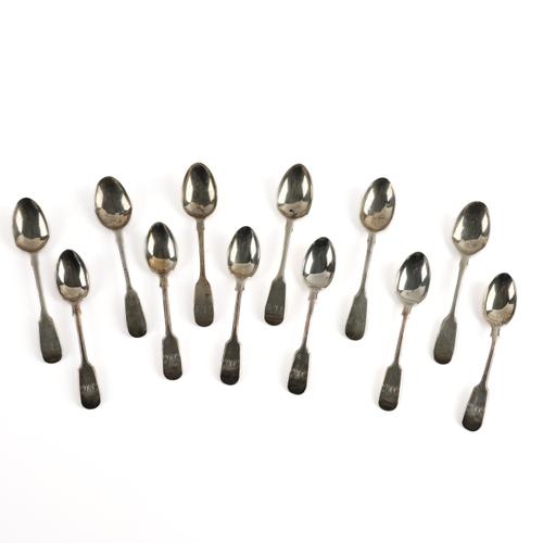 TWO SETS OF SIX SILVER FIDDLE PATTERN TEASPOONS (12)