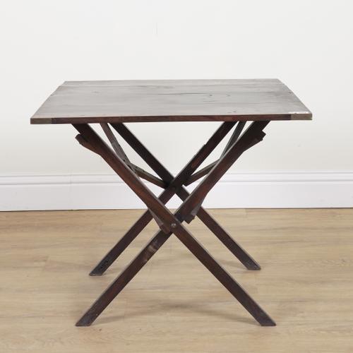 A 19TH CENTURY ANGLO INDIAN CAMPAIGN BRASS BOUND ROSEWOOD CAMPAIGN TABLE