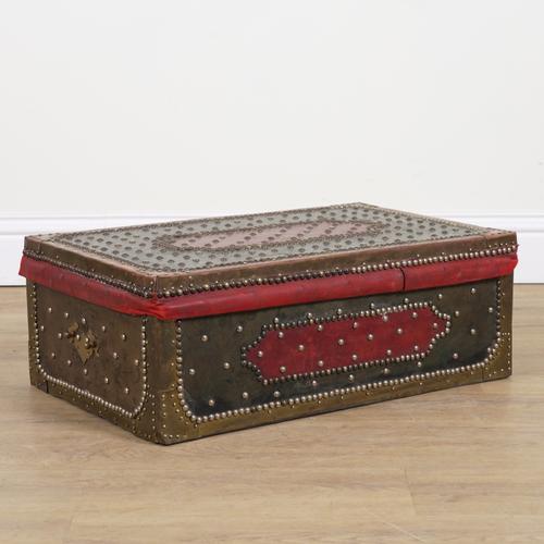AN 18TH CENTURY STYLE LEATHER COVERED HOBNAILED TRUNK