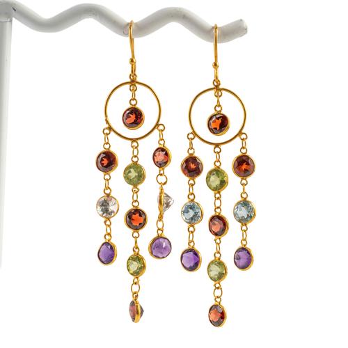 A PAIR OF MULTI GEM CHANDELIER EARRINGS