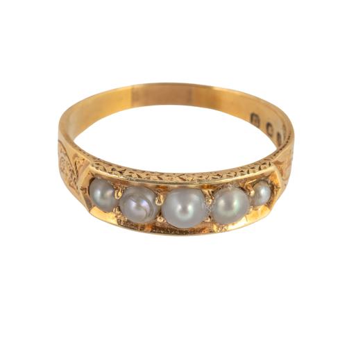 A VICTORIAN 18CT GOLD AND HALF PEARL RING