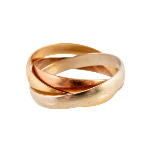 A 9CT THREE COLOUR GOLD TRIPLE BAND RUSSIAN STYLE WEDDING RING (2)