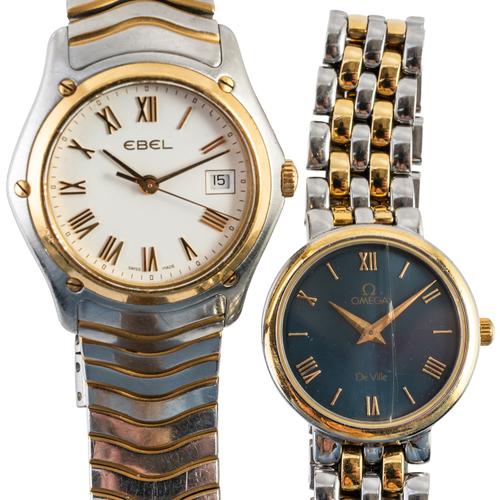 AN OMEGA DE VILLE LADY'S STEEL AND GILT METAL BRACELET WRISTWATCH AND AN EBEL LADY'S BRACELET WRISTWATCH (2)