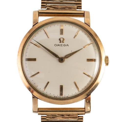 AN OMEGA 9CT GOLD WRISTWATCH WITH 9CT GOLD BRACELET