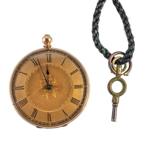 A GOLD CASED, KEY WIND OPENFACED FOB WATCH