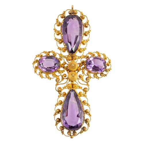 A GOLD AND AMETHYST PENDANT