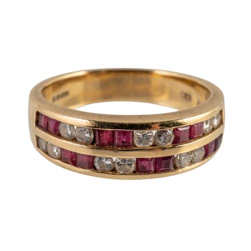 AN 18CT GOLD, RUBY AND DIAMOND RING