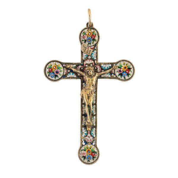 A MICROMOSAIC PENDANT CRUCIFIX