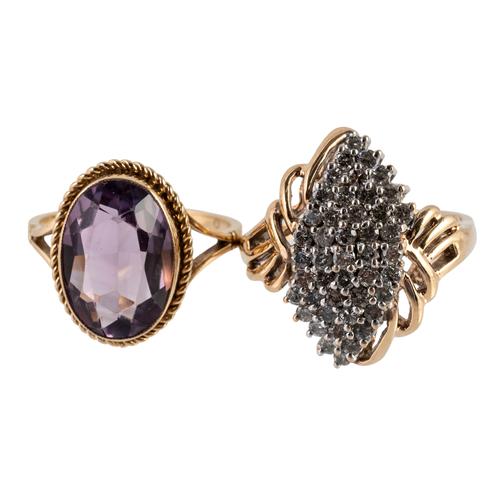 TWO 9CT GOLD AND GEMSTONE SET RINGS (2)