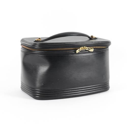 LOUIS VUITTON: A BLACK EPI LEATHER VANITY TRAVEL BAG
