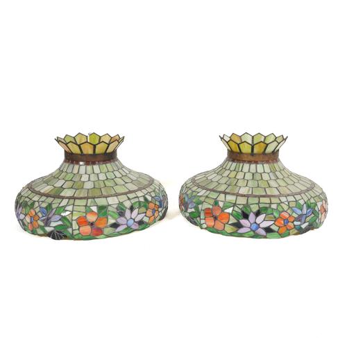 IN THE MANNER OF TIFFANY: A PAIR OF LEADED STAINED GLASS DOMED LAMPSHADES (2)