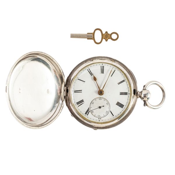 A GENTLEMAN'S SILVER CASED, KEY WIND, HUNTING CASED POCKET WATCH