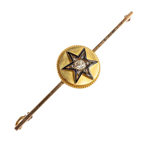 A 15CT ENAMEL AND DIAMOND BAR BROOCH