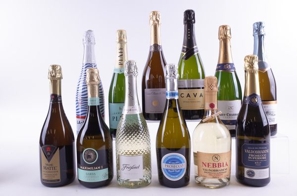 NINE BOTTLES SPARKLING WINE AND THREE CHAMPAGNE