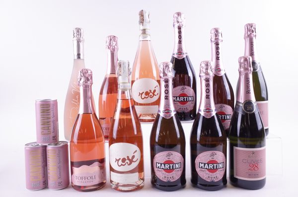 ELEVEN BOTTLES AND THREE CANS SPARKLING ROSÉ WINE