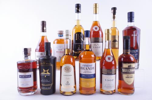 TWELVE BOTTLES BRANDY AND COGNAC
