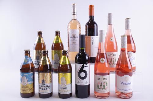 SIX BOTTLES ALCOHOL-FREE ROSÉ, ONE LOW-ALCOHOL RED WINE AND FIVE ALCOHOL-FREE LAGER