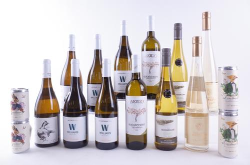 TWELVE BOTTLES EUROPEAN WHITE WINE AND FOUR CANS