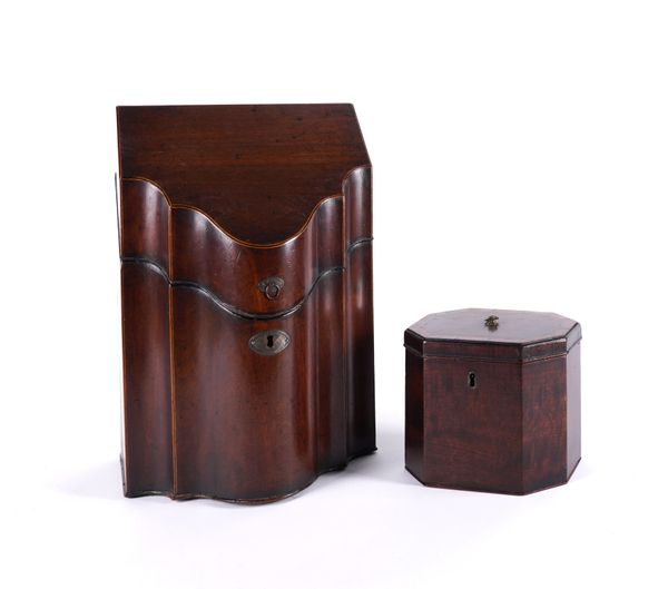 A REGENCY CROSSBANDED MAHOGANY TEACADDY (2)